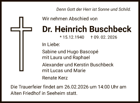 Traueranzeige von Heinrich Buschbeck von OFHA