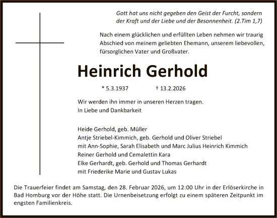 Traueranzeige von Heinrich Gerhold von FNP