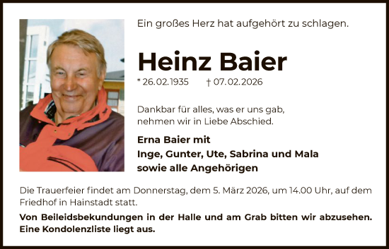 Traueranzeige von Heinz Baier von OF0L