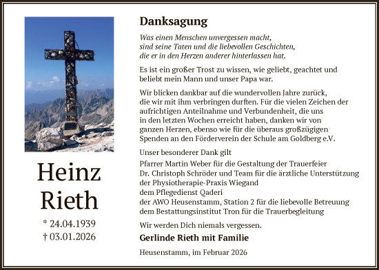 Traueranzeige von Heinz Rieth von OFOP