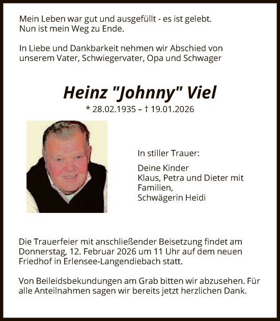 Traueranzeige von Heinz Viel von OFHA