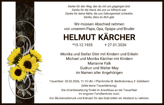 Traueranzeige von Helmut Kärcher von FNP