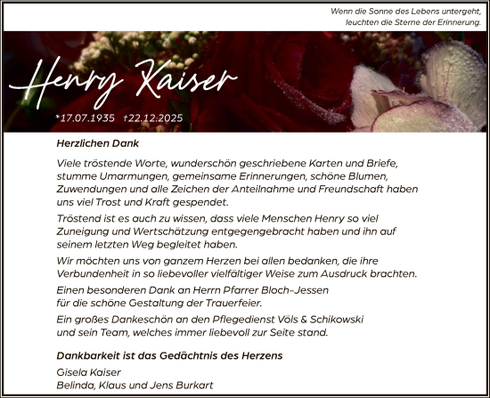 Traueranzeige von Henry Kaiser von OFOP