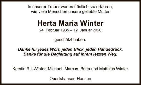 Traueranzeige von Herta Maria Winter von OFOP