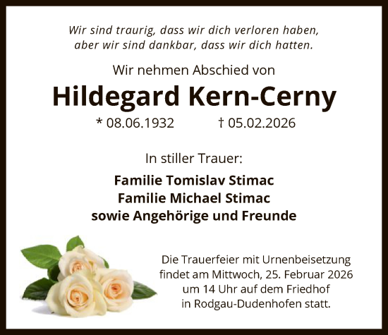 Traueranzeige von Hildegard Kern-Cerny von OFOP