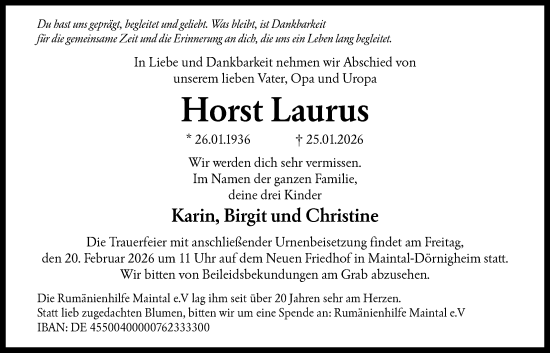 Traueranzeige von Horst Laurus von OFHA