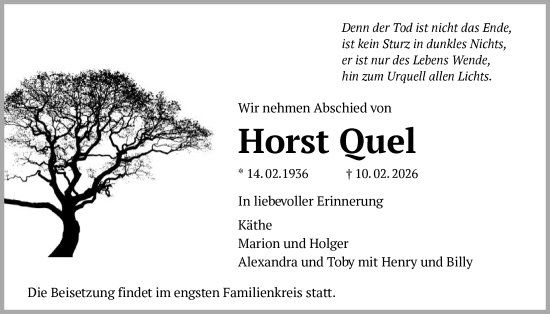 Traueranzeige von Horst Quel von OFMF