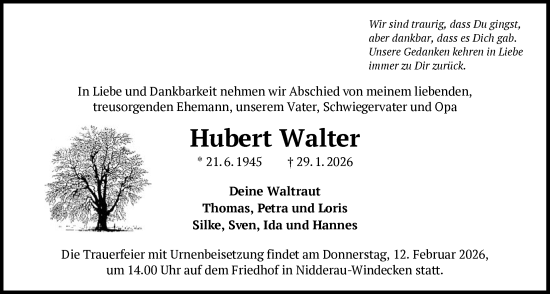 Traueranzeige von Hubert Walter von OFHA