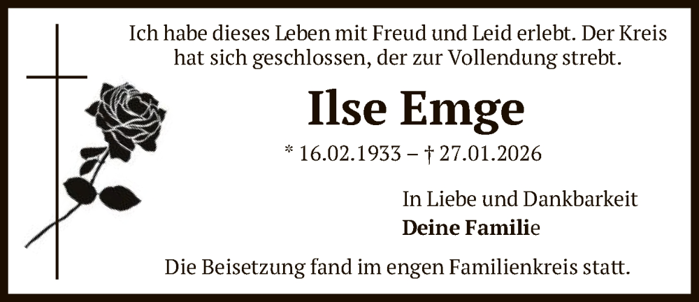  Traueranzeige für Ilse Emge vom 28.02.2026 aus OFOP