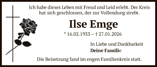 Traueranzeige von Ilse Emge von OFOP