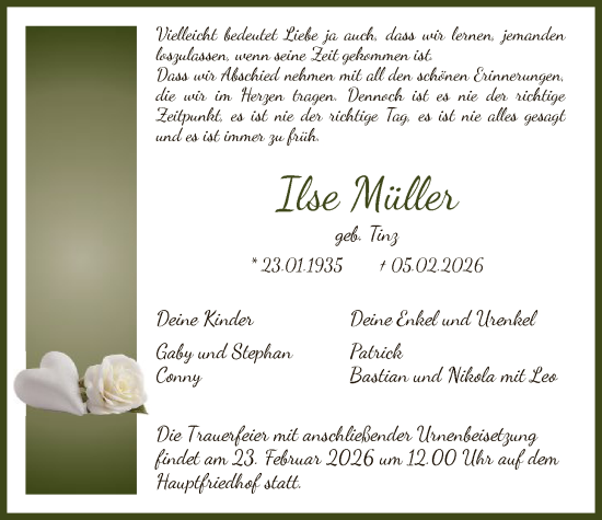 Traueranzeige von Ilse Müller von FNP