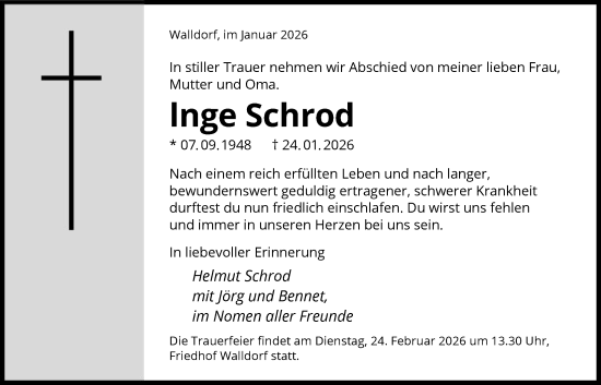 Traueranzeige von Inge Schrod von OFMF