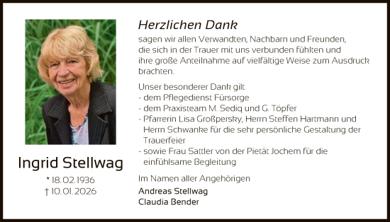 Traueranzeige von Ingrid Stellwag von OFOP