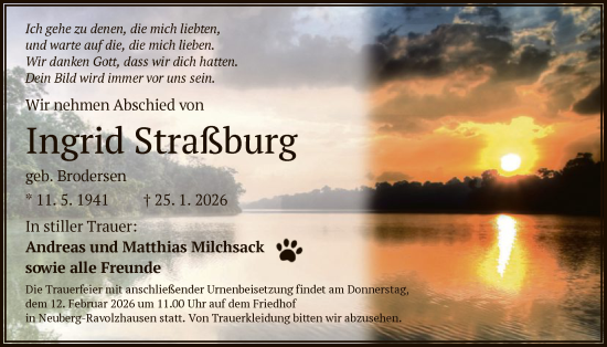 Traueranzeige von Ingrid Straßburg von OFHA
