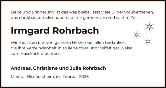 Traueranzeige von Irmgard Rohrbach von OFHA