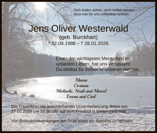Traueranzeige von Jens Oliver Westerwald von OFOP