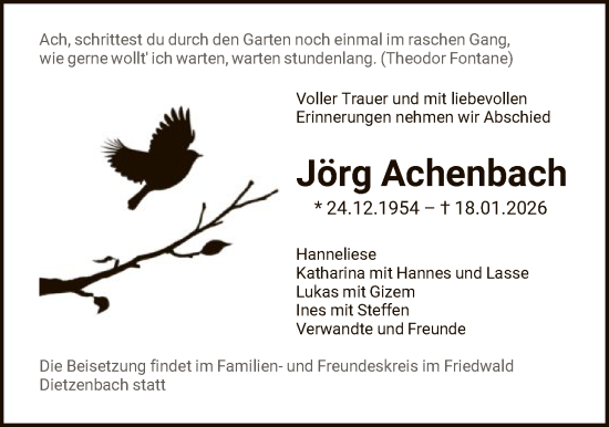 Traueranzeige von Jörg Achenbach von OFOP