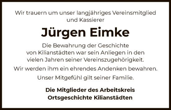 Traueranzeige von Jürgen Eimke von OFHA