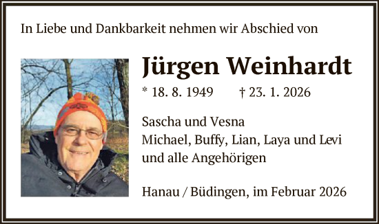 Traueranzeige von Jürgen Weinhardt von OFHA