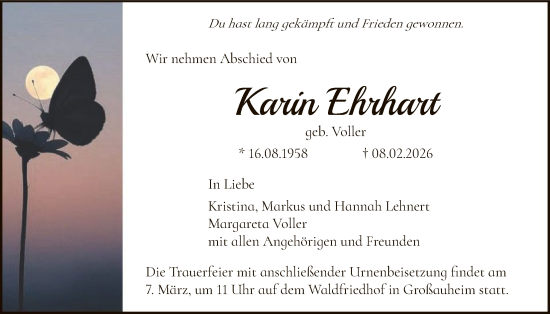 Traueranzeige von Karin Ehrhart von OFHA