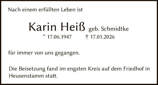 Traueranzeige von Karin Heiß von OF0T
