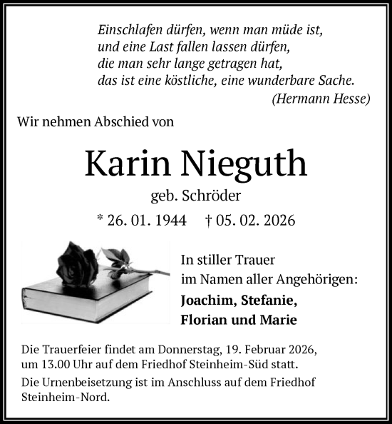 Traueranzeige von Karin Nieguth von OFOP