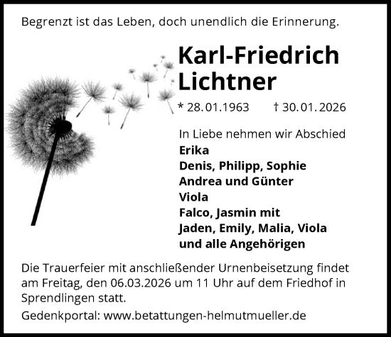 Traueranzeige von Karl-Friedrich Lichtner von OF0W