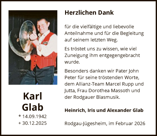 Traueranzeige von Karl Glab von OF0L