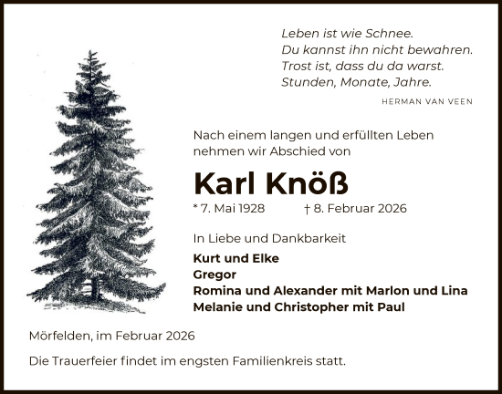 Traueranzeige von Karl Knöß von OFMF