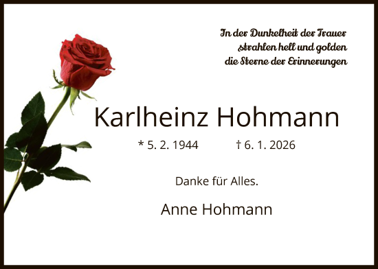 Traueranzeige von Karlheinz Hohmann von FNP