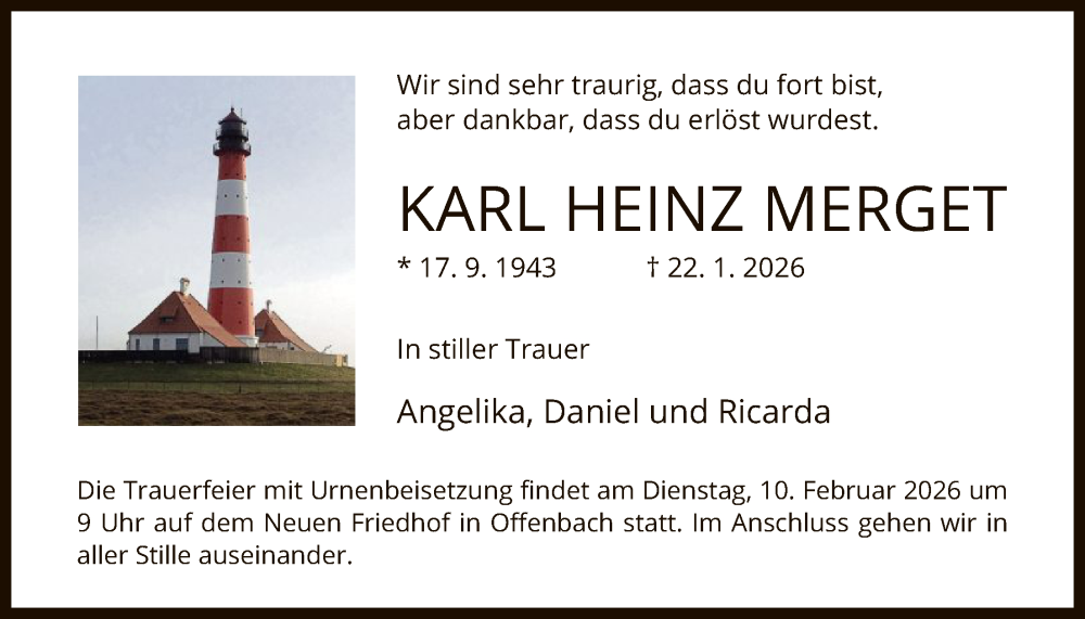  Traueranzeige für Karl Heinz Merget vom 07.02.2026 aus OFOP