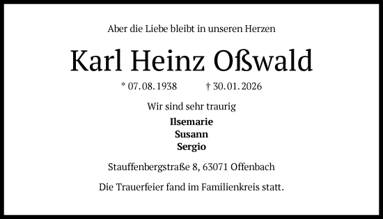 Traueranzeige von Karl Heinz Oßwald von OFOP