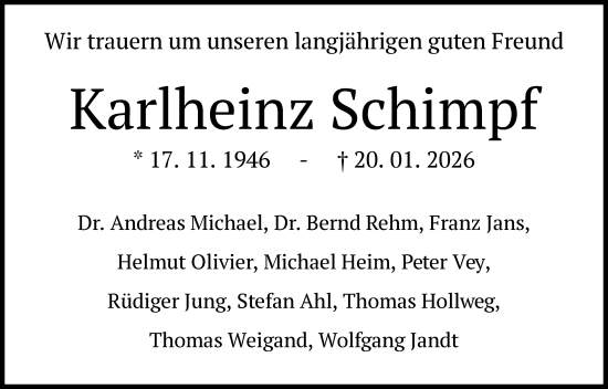 Traueranzeige von Karlheinz Schimpf von OFOP