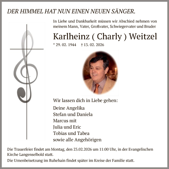 Traueranzeige von Karlheinz Weitzel von OFHA