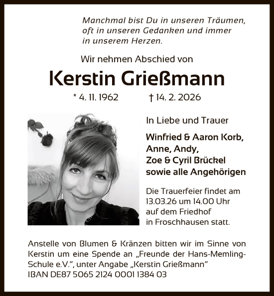 Traueranzeige von Kerstin Grießmann von OF0L
