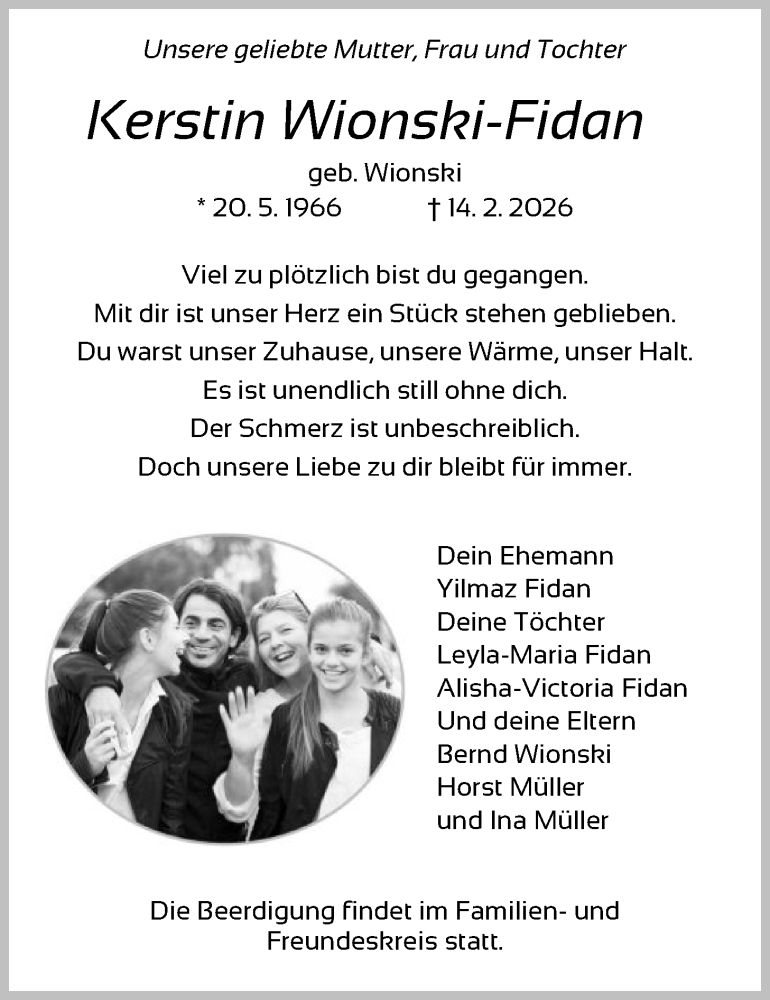 Traueranzeige für Kerstin Wionski-Fidan vom 28.02.2026 aus OF0W