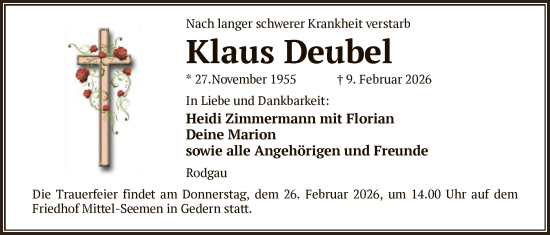 Traueranzeige von Klaus Deubel von OFOP
