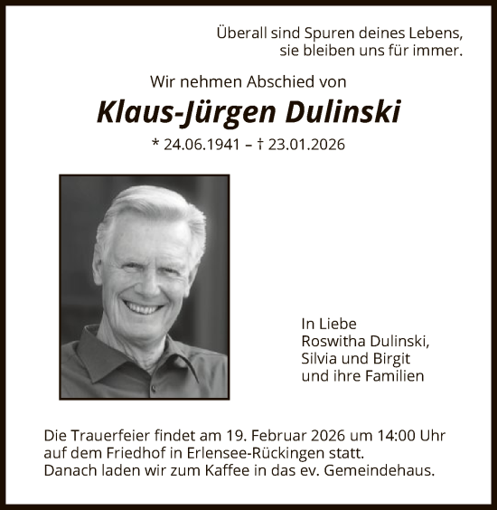Traueranzeige von Klaus-Jürgen Dulinski von OFHA