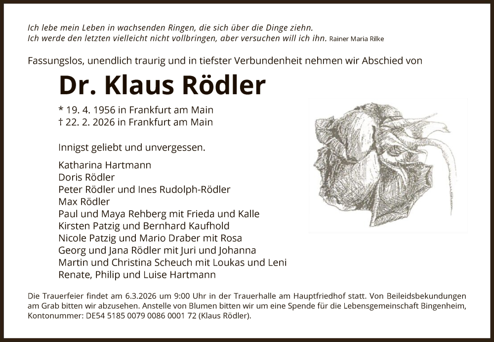  Traueranzeige für Klaus Rödler vom 28.02.2026 aus FNP