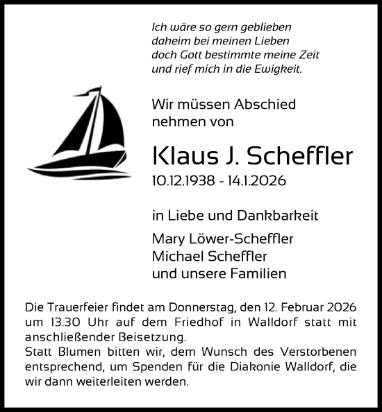 Traueranzeige von Klaus Scheffler von OFMF
