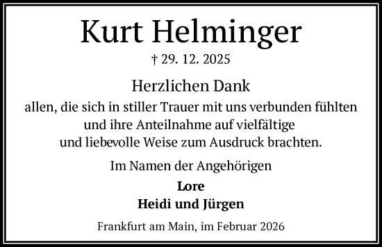 Traueranzeige von Kurt Helminger von FNP