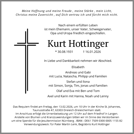 Traueranzeige von Kurt Hottinger von OF0W