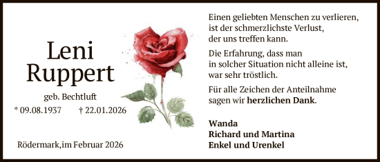 Traueranzeige von Leni Ruppert von OF0L