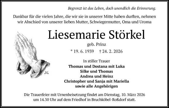 Traueranzeige von Liesemarie Störkel von OFHA