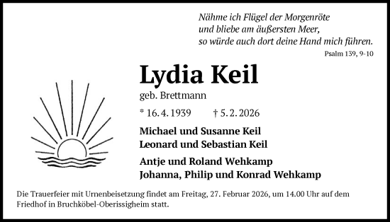 Traueranzeige von Lydia Keil von OFHA