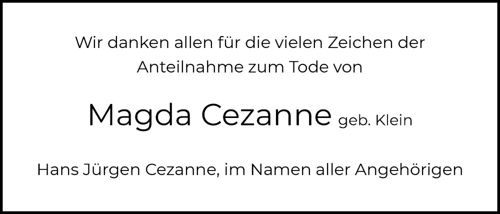  Traueranzeige für Magda Cezanne vom 06.02.2026 aus OFMF