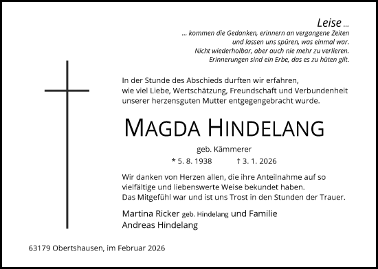 Traueranzeige von Magda Hindelang von OFOP