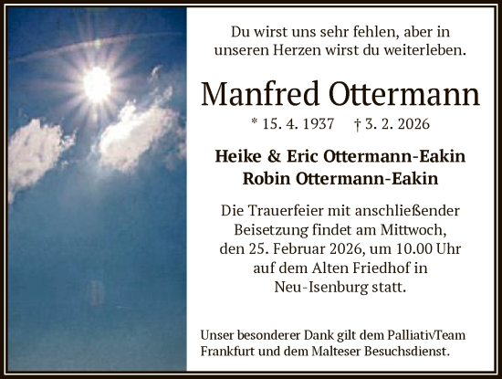 Traueranzeige von Manfred Ottermann von OF0W