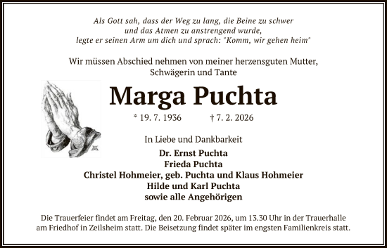 Traueranzeige von Marga Puchta von FNP