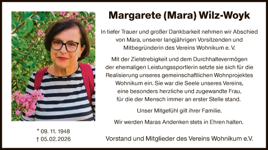 Traueranzeige von Margarete Wilz-Woyk von OF0L